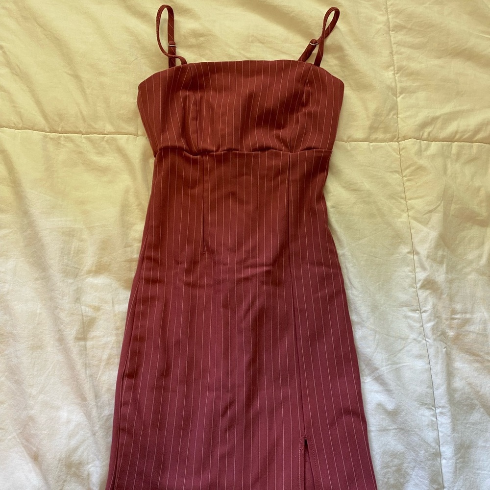 Maroon and white striped dress